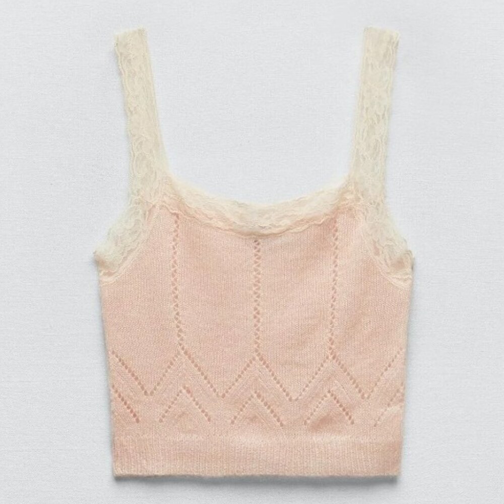 Zara Women's Tan and Pink Crop-top SIZE M 0014/125/621